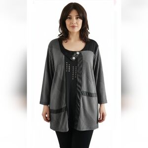 Claire France asymmetrical patterns quarter sleeves tunic, plus size 3X